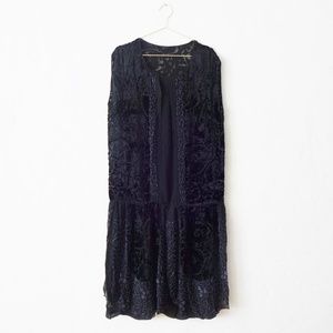 Vintage 1920s Art Deco Black  Velvet Flapper Dress